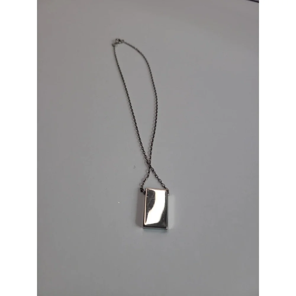 Silver Tone Rectangle Pendant Necklace Geometric Minimalist Modern Jewelry